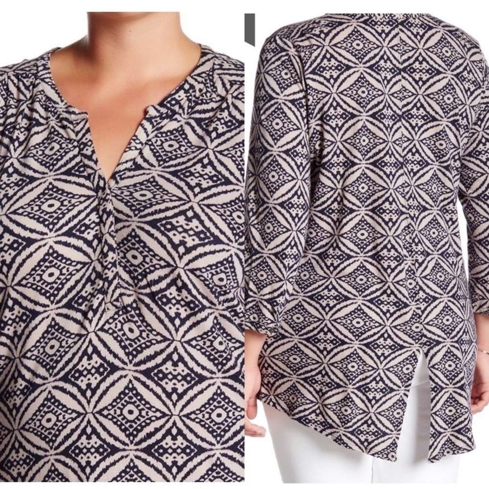 Lucky Brand Women's Plus-Size Ikat Circles Split Back Top in Kuwait 2X